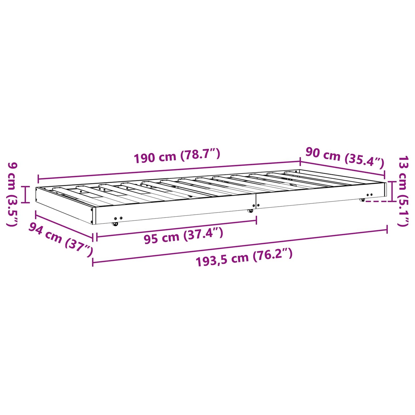 vidaXL Bettrahmen Wachsbraun 90 x 190 cm Massives Kiefernholz
