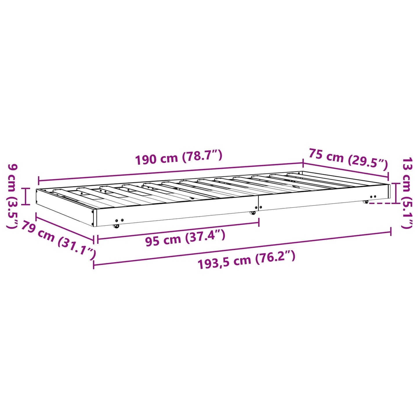 vidaXL Bettrahmen Wachsbraun 70 x 190 cm Massives Kiefernholz