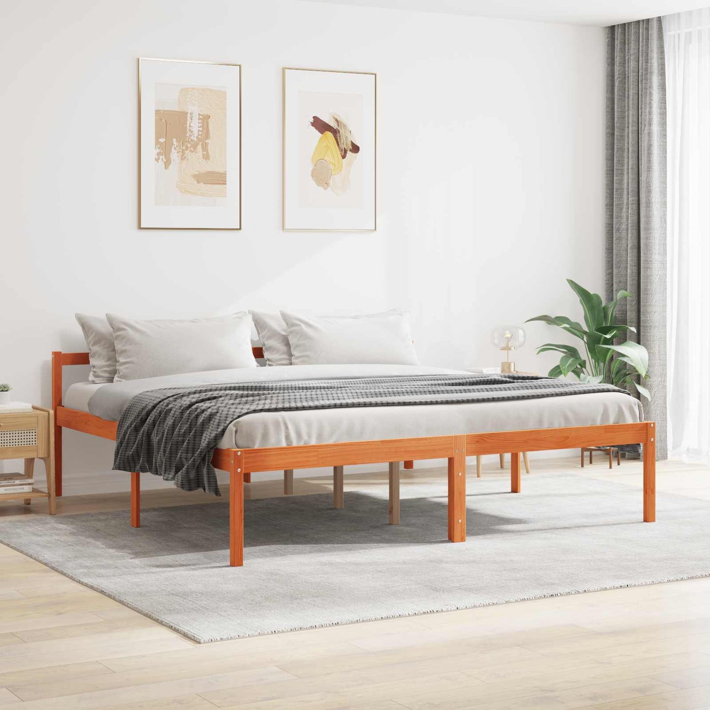 vidaXL Cadre de lit brun miel 200 x 200 cm Bois de pin massif
