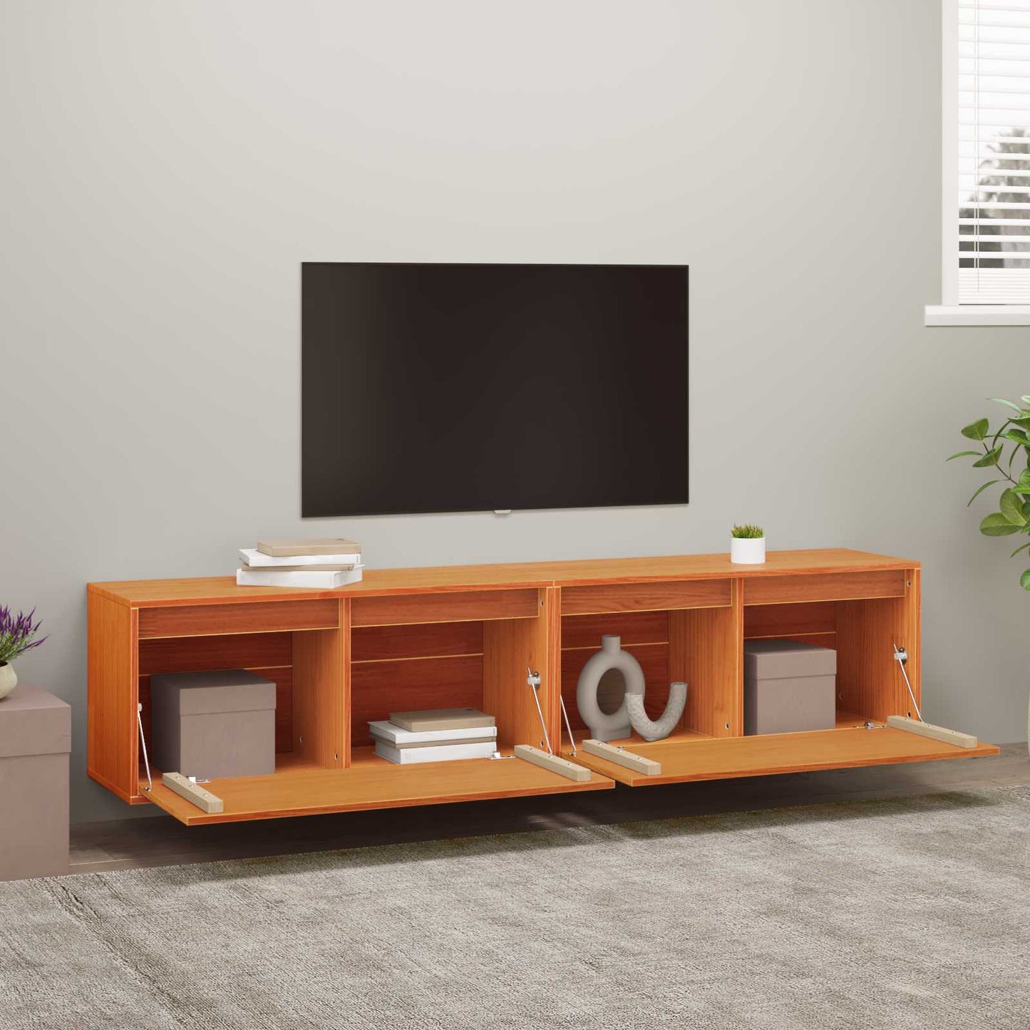 Wandschrank mit Regal mit Tür 2 pcs Wachsbraun 80 x 30 x 35 cm