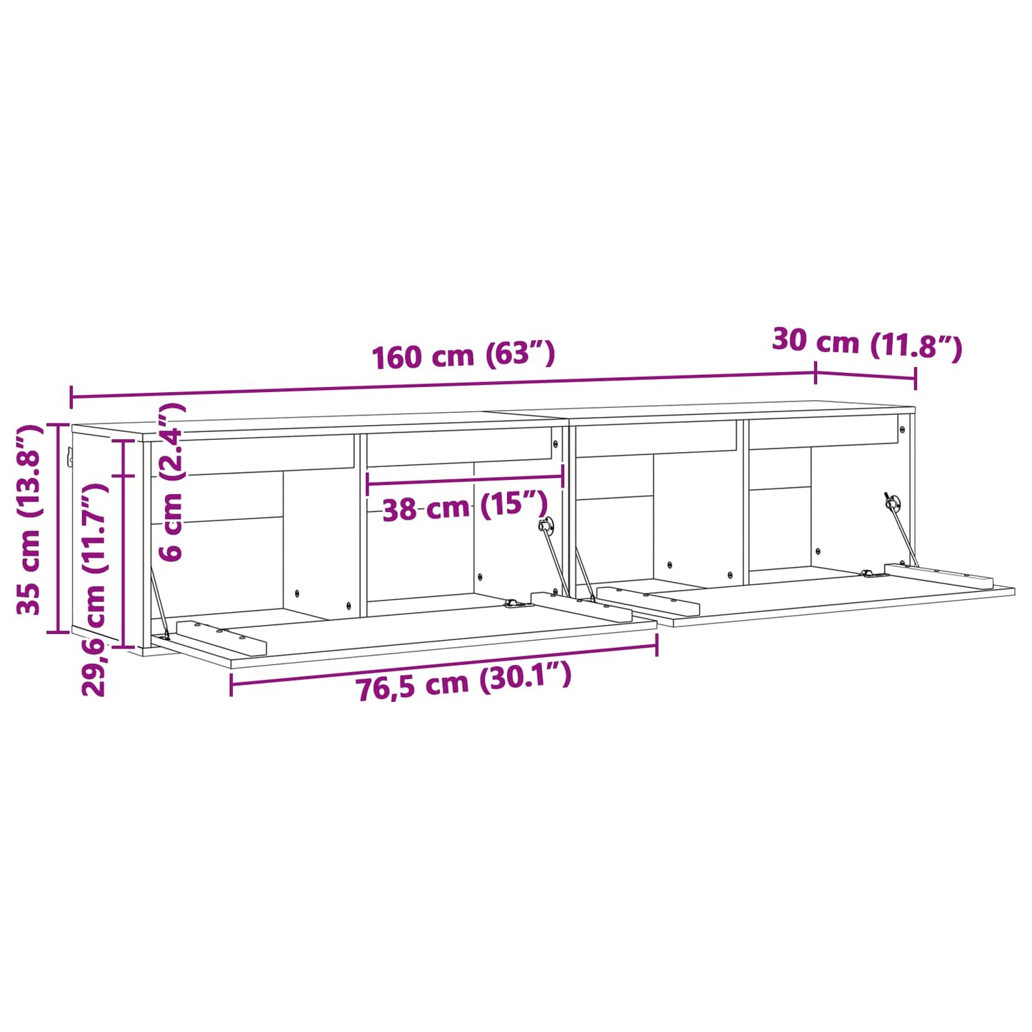 vidaXL Wandschrank mit Regal mit Tür 2 pcs Wachsbraun 80 x 30 x 35 cm