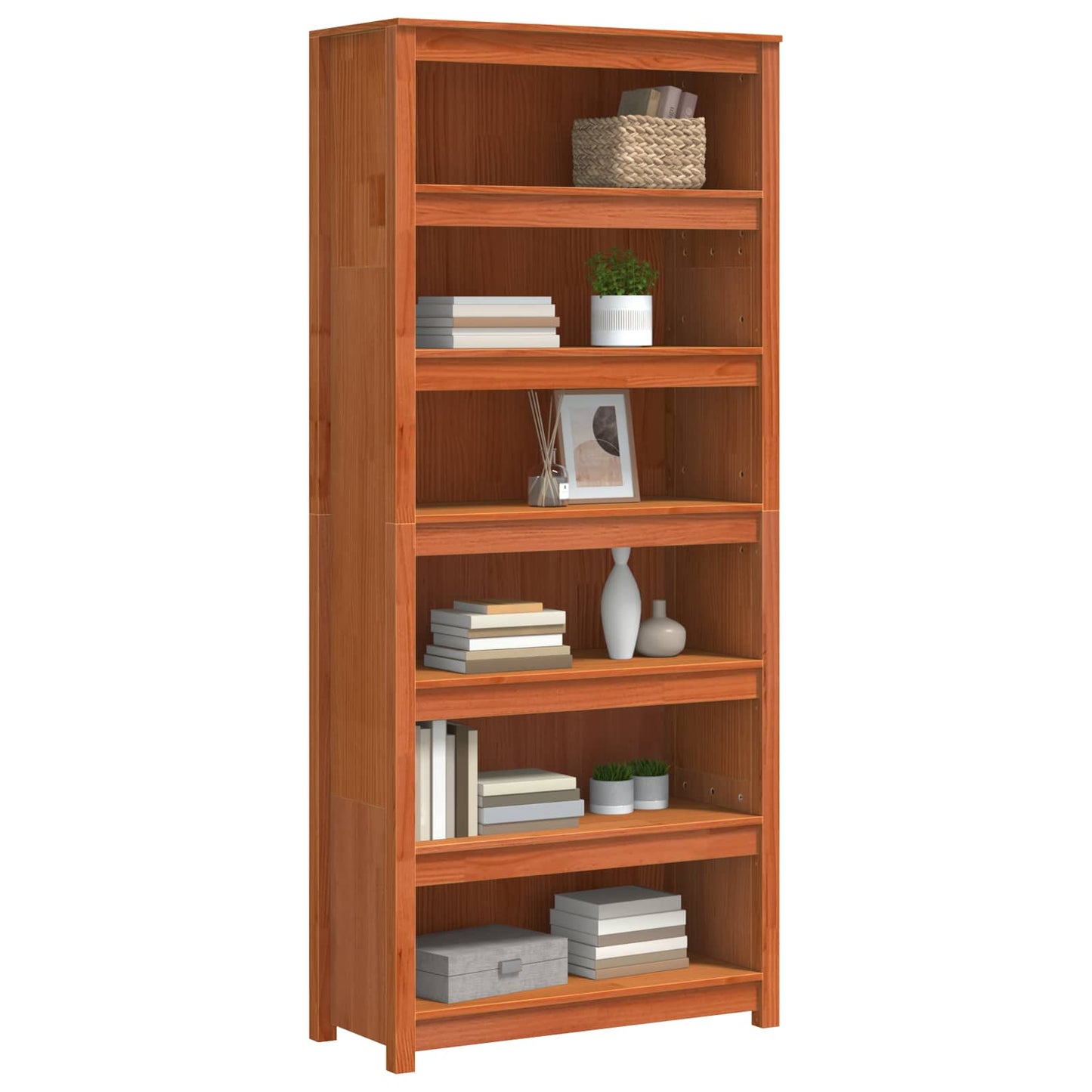 vidaXL Bücherregal Wachsbraun 80 x 35 x 183 cm Massives Kiefernholz