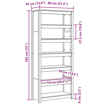 vidaXL Bücherregal Wachsbraun 80 x 35 x 183 cm Massives Kiefernholz