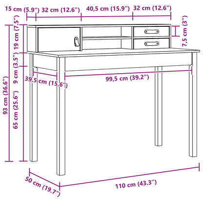 vidaXL Schreibtisch Wachsbraun 110 x 50 x 93 cm Massives Kiefernholz