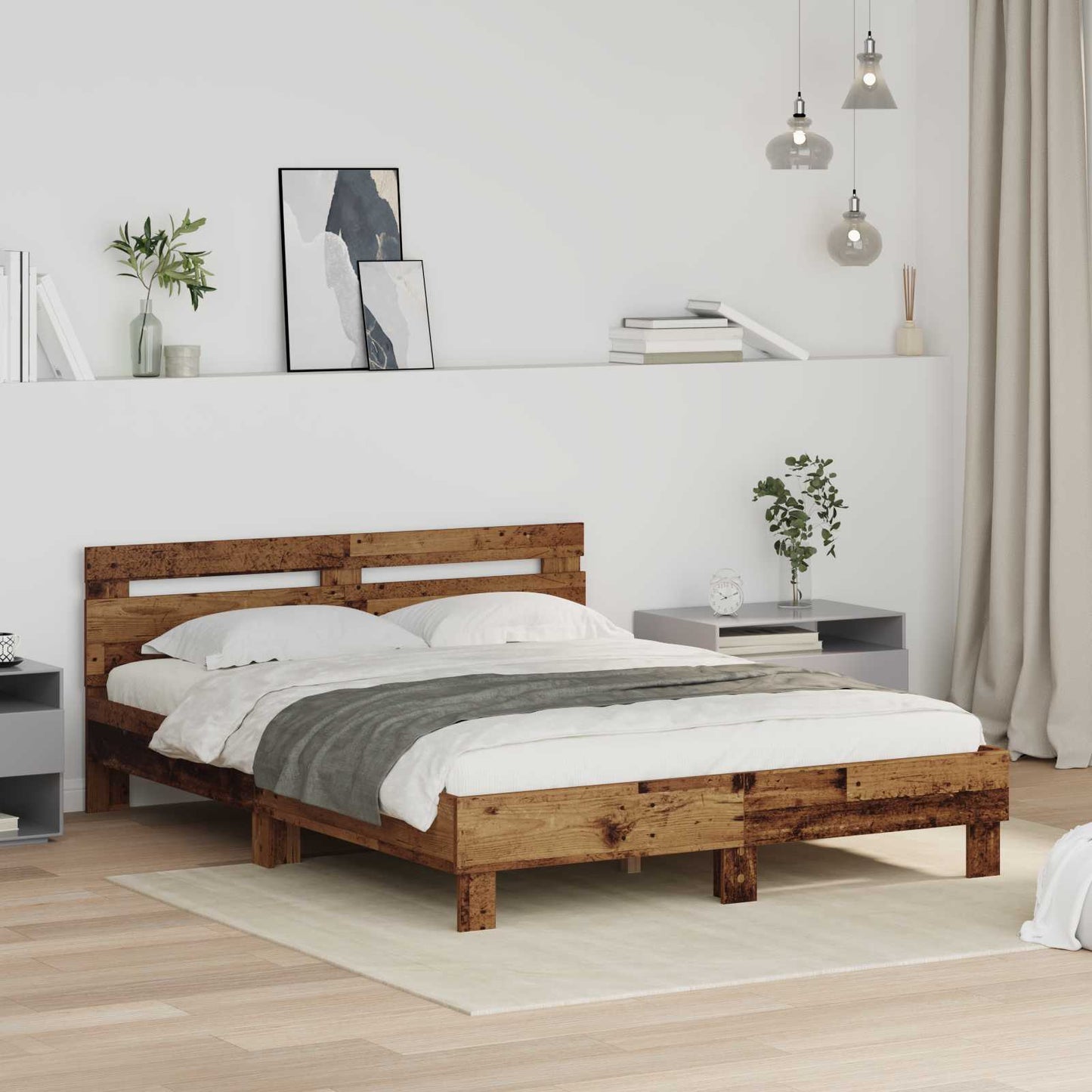 vidaXL Bettrahmen mit Kopfteil Altholz 140 x 200 cm Holzwerkstoff