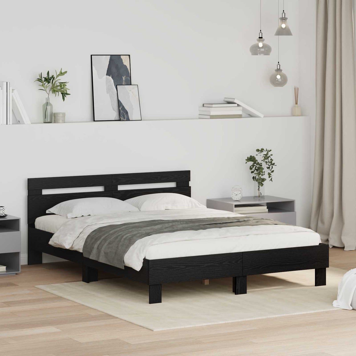 vidaXL Bettrahmen Schwarz Eichen-Optik 120 x 200 cm Holzwerkstoff