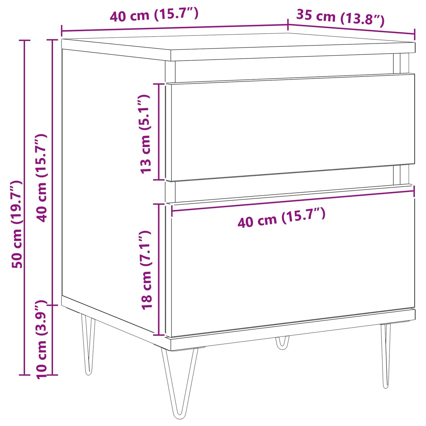 vidaXL Bettschrank Schwarz Eichen-Optik 40 x 35 x 50 cm Holzwerkstoff