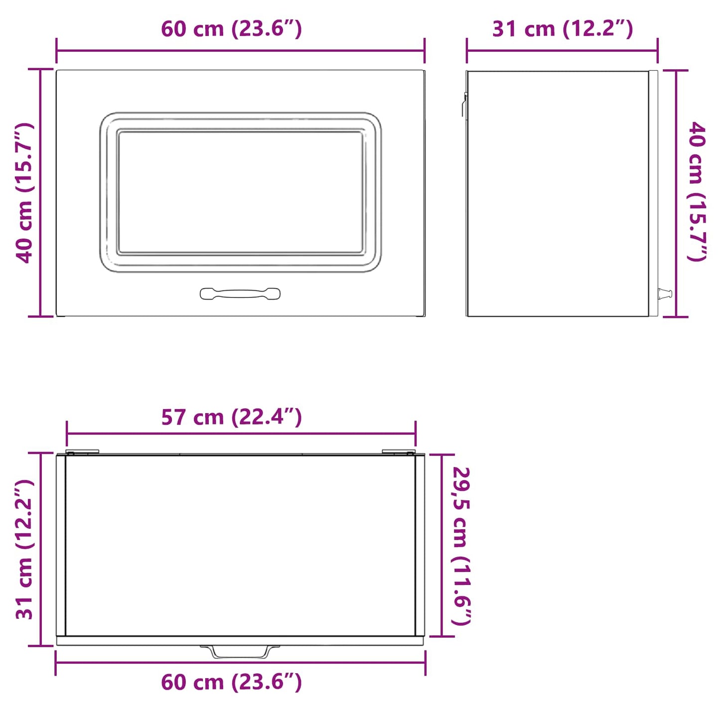 Küchenschrank Kalmar Schwarz Eichen-Optik 60 x 31 x 40 cm