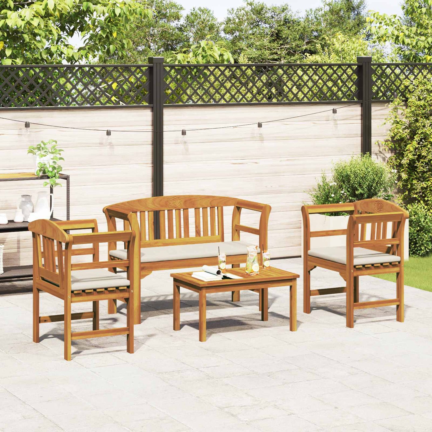 vidaXL Gartenrosen-Lounge-Set 4 pcs Natur Massivholz Akazie