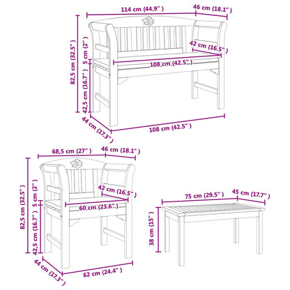 vidaXL Gartenrosen-Lounge-Set 4 pcs Natur Massivholz Akazie