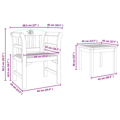 Gartenrosen-Lounge-Set 3 pcs Massivholz Akazie
