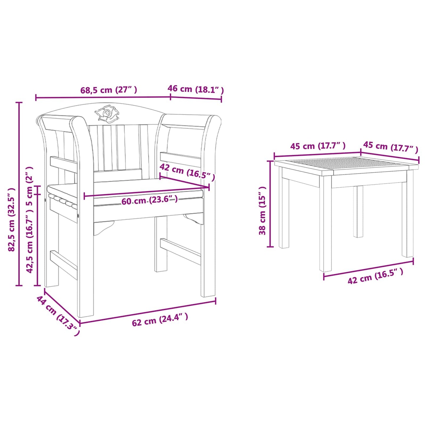 vidaXL Gartenrosen-Lounge-Set 3 pcs Natur Massivholz Akazie