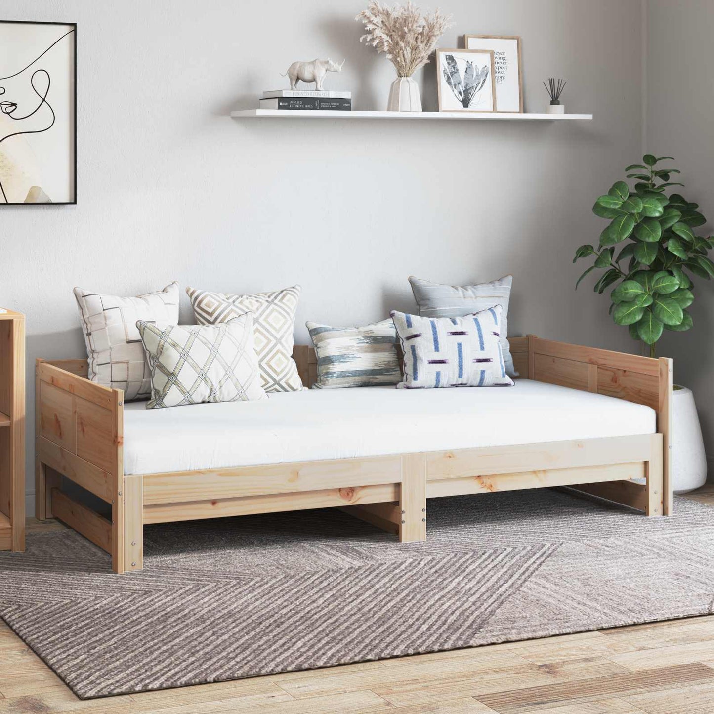 vidaXL Ausziehbares Tagesbett Natur 180 x 200 cm Massives Kiefernholz