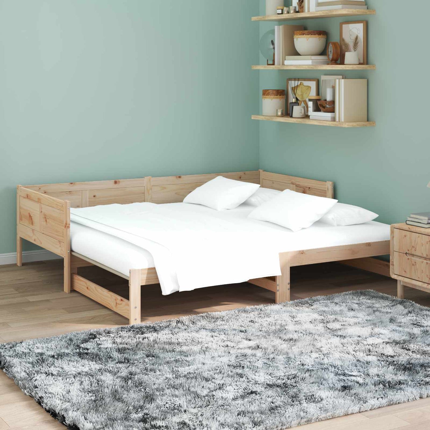 vidaXL Ausziehbares Tagesbett Natur 180 x 200 cm Massives Kiefernholz