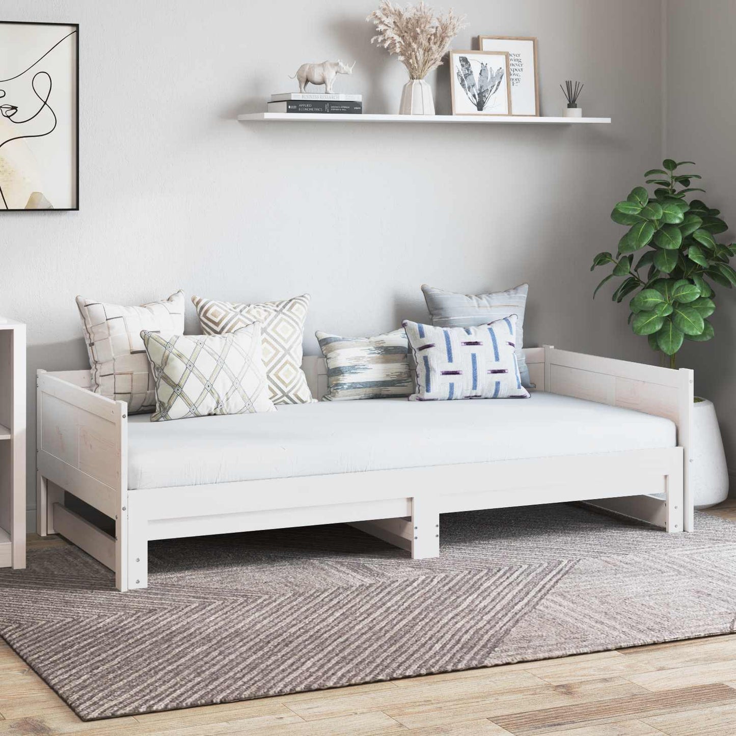 vidaXL Ausziehbares Tagesbett Weiß 180 x 200 cm Massives Kiefernholz