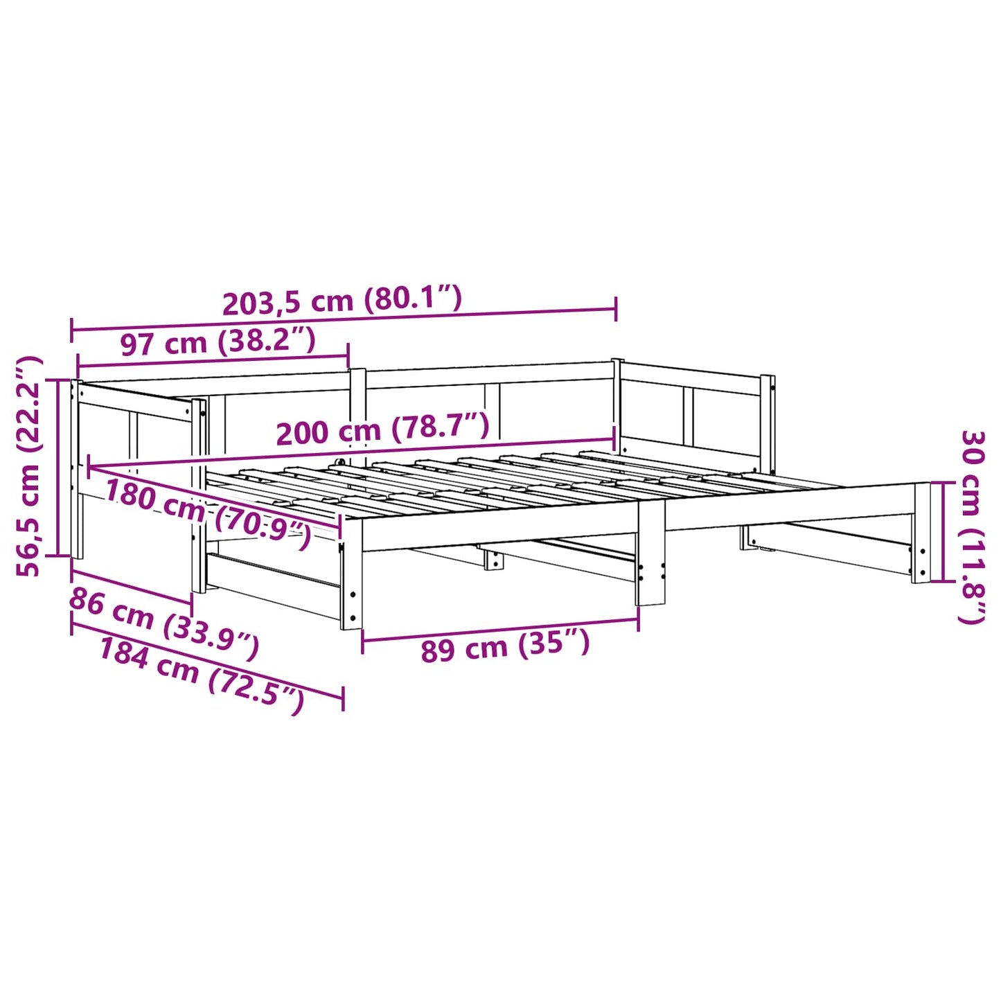 vidaXL Ausziehbares Tagesbett Weiß 180 x 200 cm Massives Kiefernholz