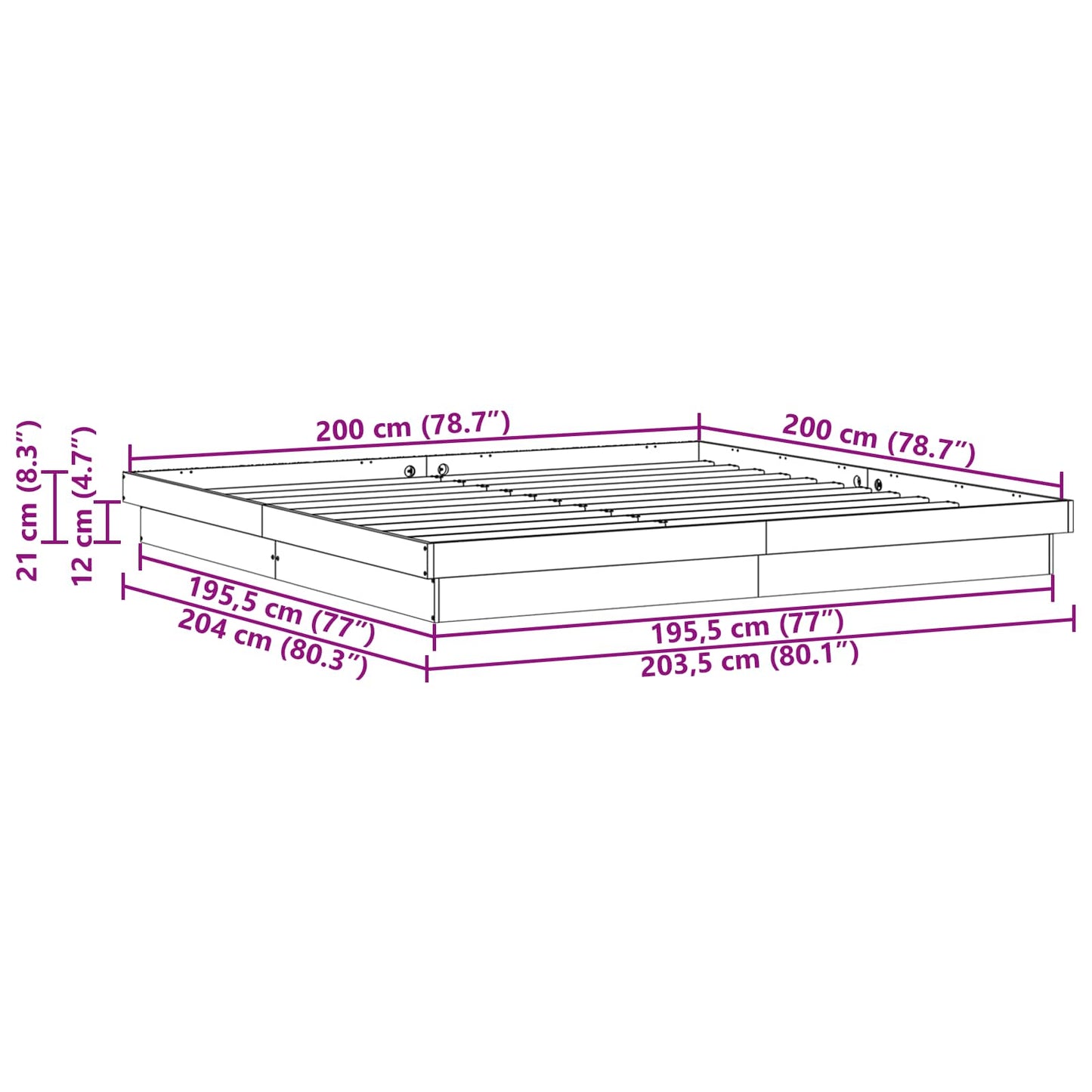 vidaXL Bettrahmen Weiß 200 x 200 cm Massives Kiefernholz