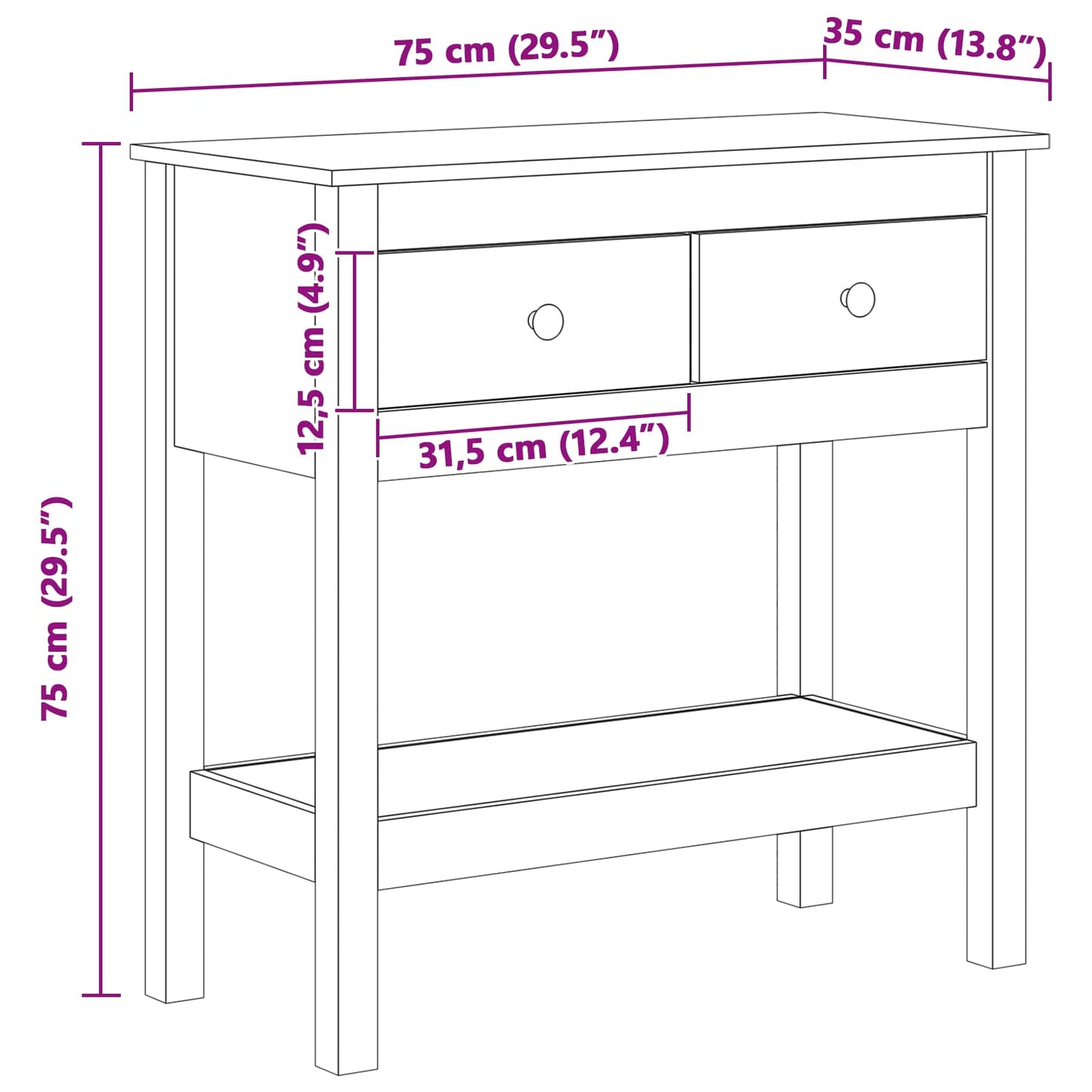 Konsolentisch Wachsbraun 75 x 35 x 75 cm Massives Kiefernholz