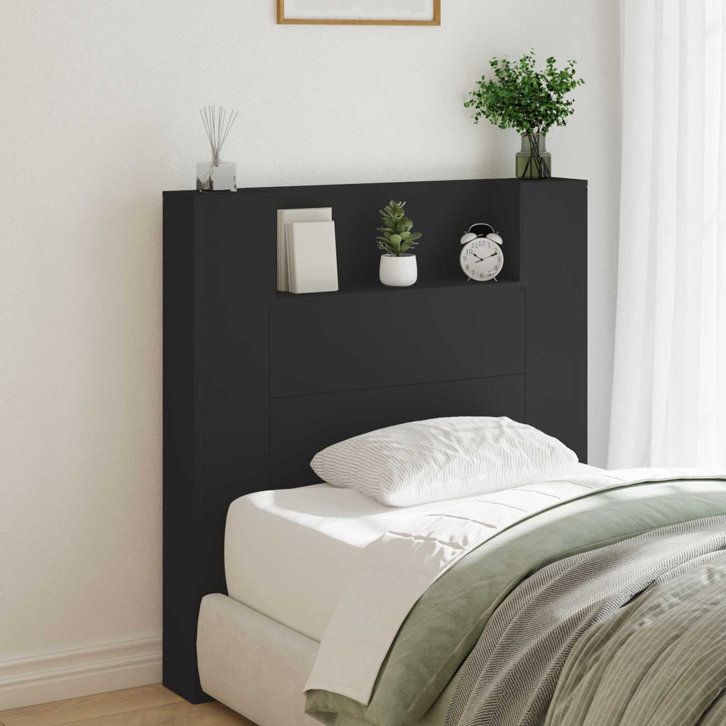 vidaXL Kopfteil mit Regal Schwarz 100 x 16,5 x 103,5 cm Holzwerkstoff