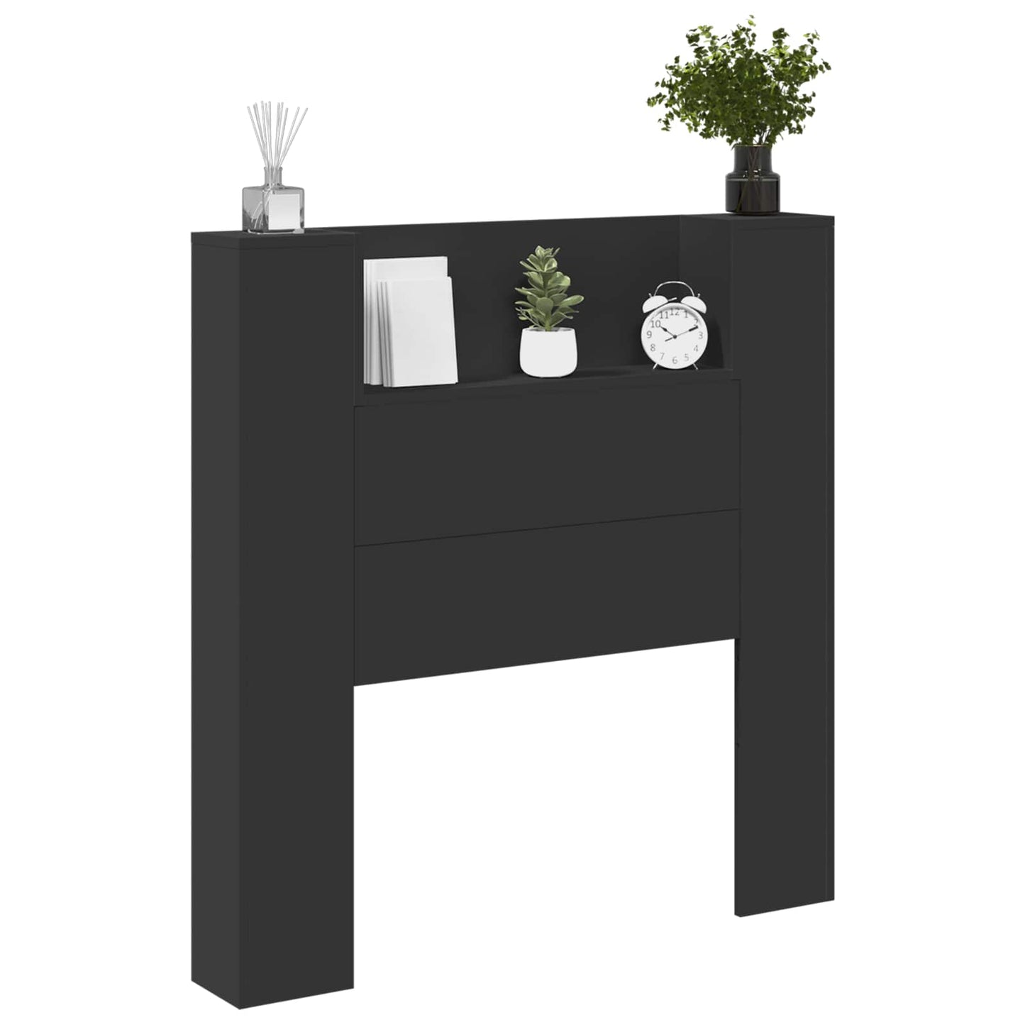 vidaXL Kopfteil mit Regal Schwarz 100 x 16,5 x 103,5 cm Holzwerkstoff