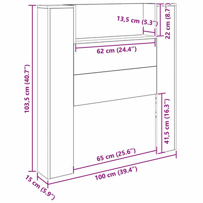 vidaXL Kopfteil mit Regal Altholz 100 x 15 x 103,5 cm Holzwerkstoff