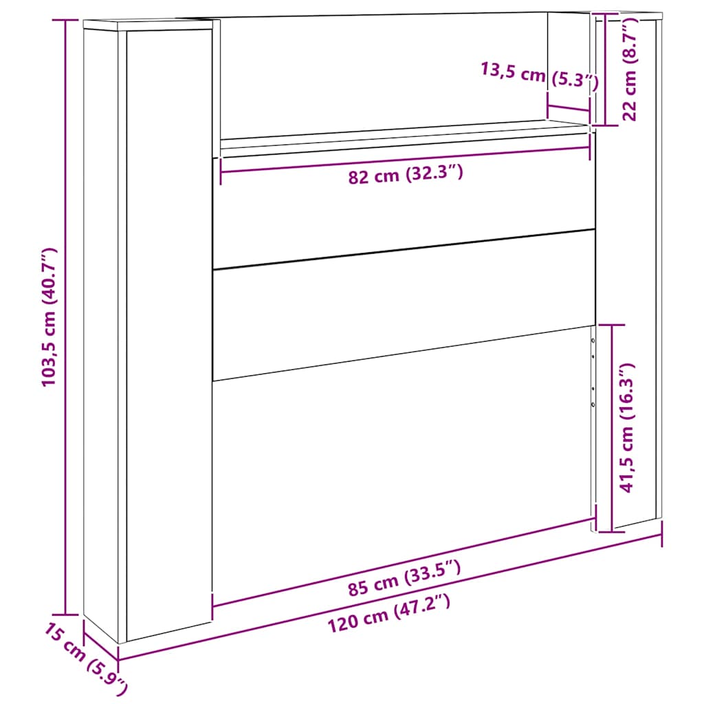 vidaXL Kopfteil mit Regal Altholz 120 x 15 x 103,5 cm Holzwerkstoff