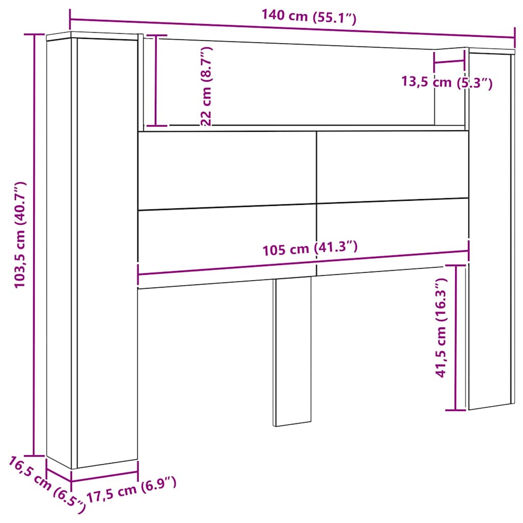 vidaXL Kopfteil mit Regal Altholz 140 x 17 x 104,5 cm Holzwerkstoff