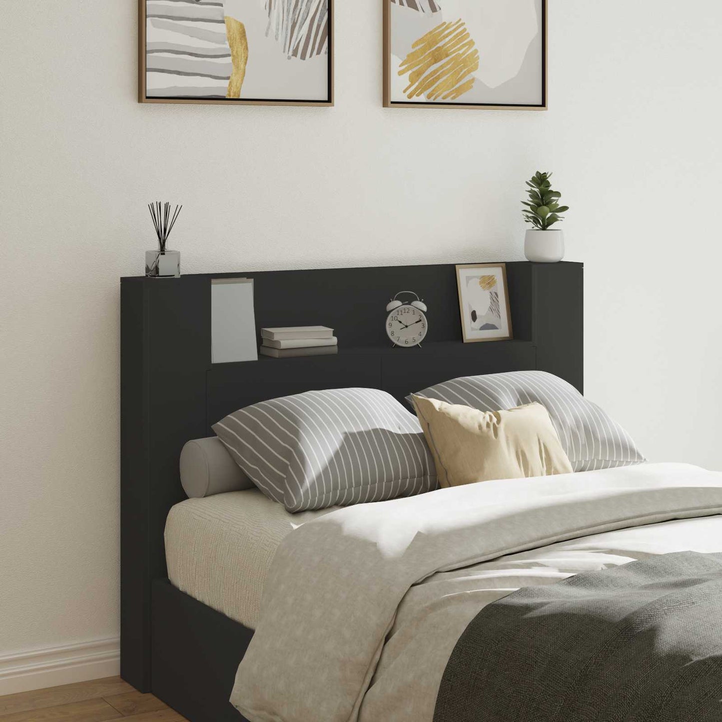 vidaXL Kopfteil mit Regal Schwarz 140 x 16,5 x 103,5 cm Holzwerkstoff