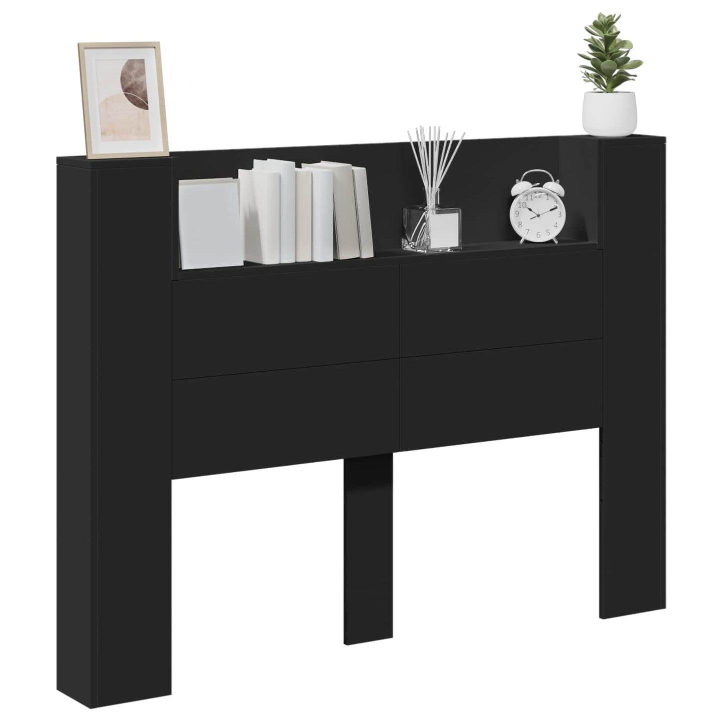 vidaXL Kopfteil mit Regal Schwarz 140 x 16,5 x 103,5 cm Holzwerkstoff