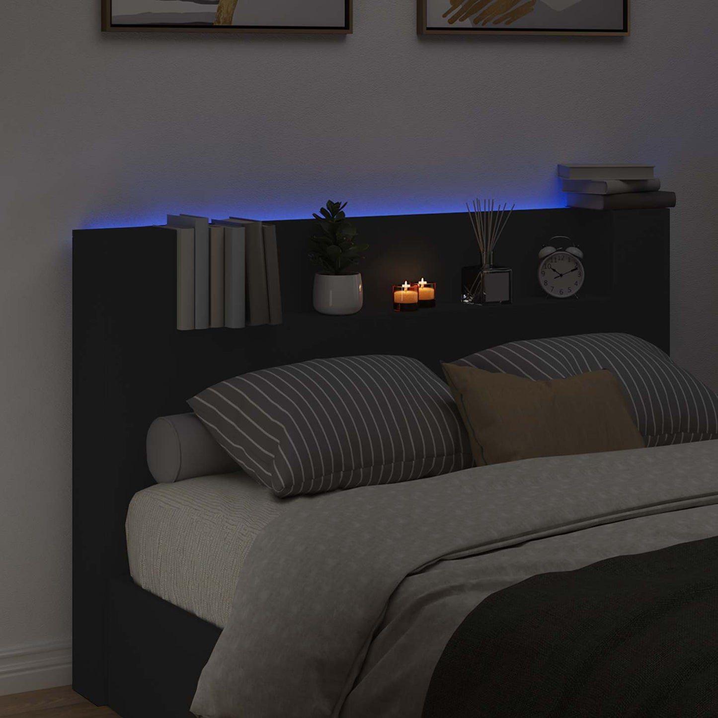 vidaXL Kopfteil mit Regal Schwarz 160 x 16,5 x 103,5 cm Holzwerkstoff