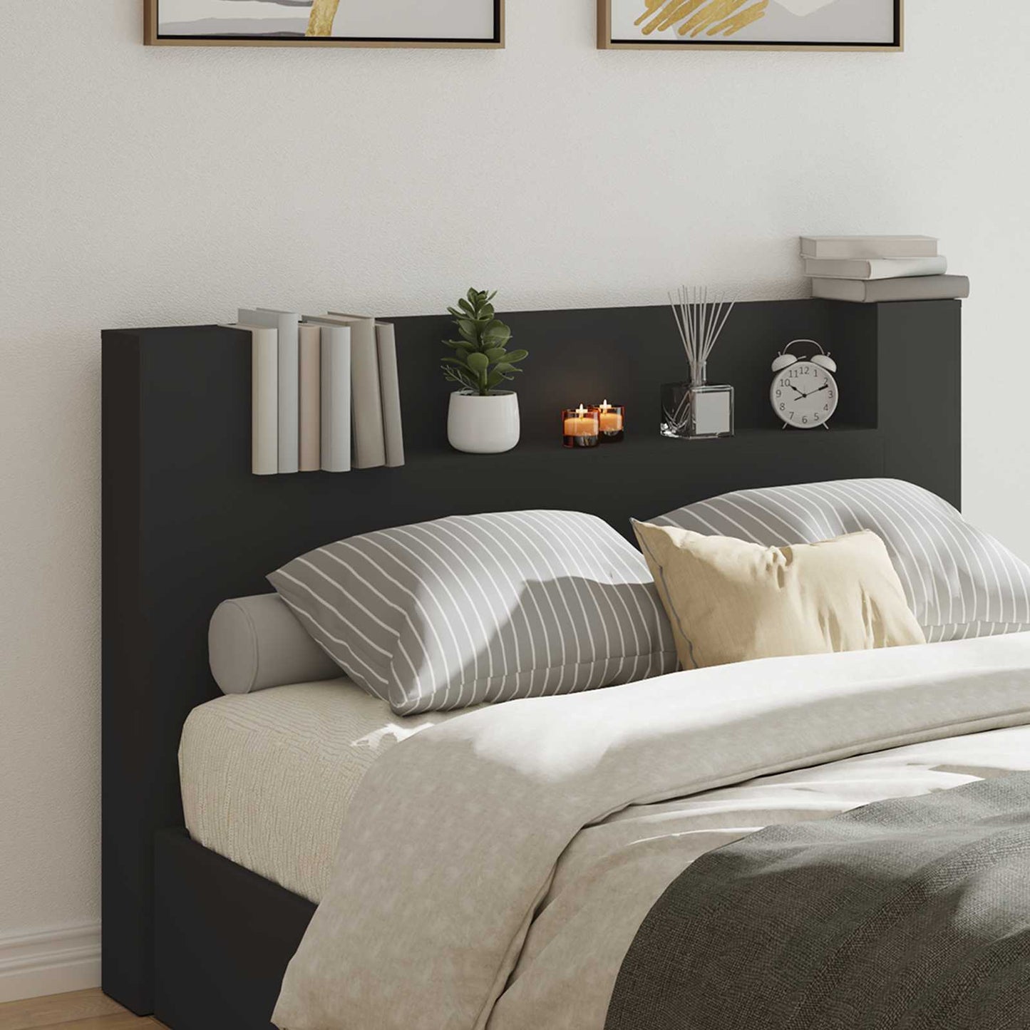 vidaXL Kopfteil mit Regal Schwarz 160 x 16,5 x 103,5 cm Holzwerkstoff