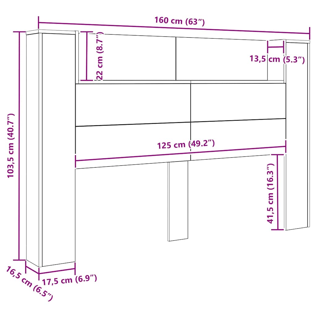 vidaXL Kopfteil Artisan-Eiche 160 x 17 x 104,5 cm Holzwerkstoff