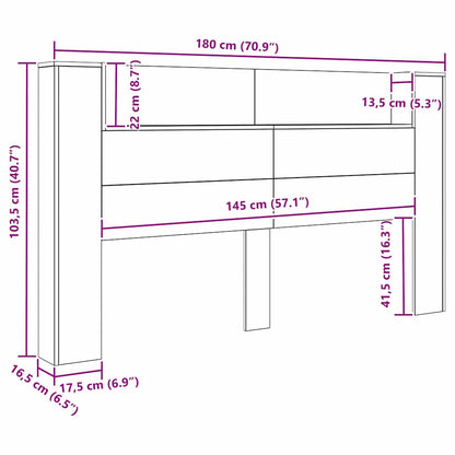 vidaXL Kopfteil mit Regal Altholz 180 x 17 x 104,5 cm Holzwerkstoff
