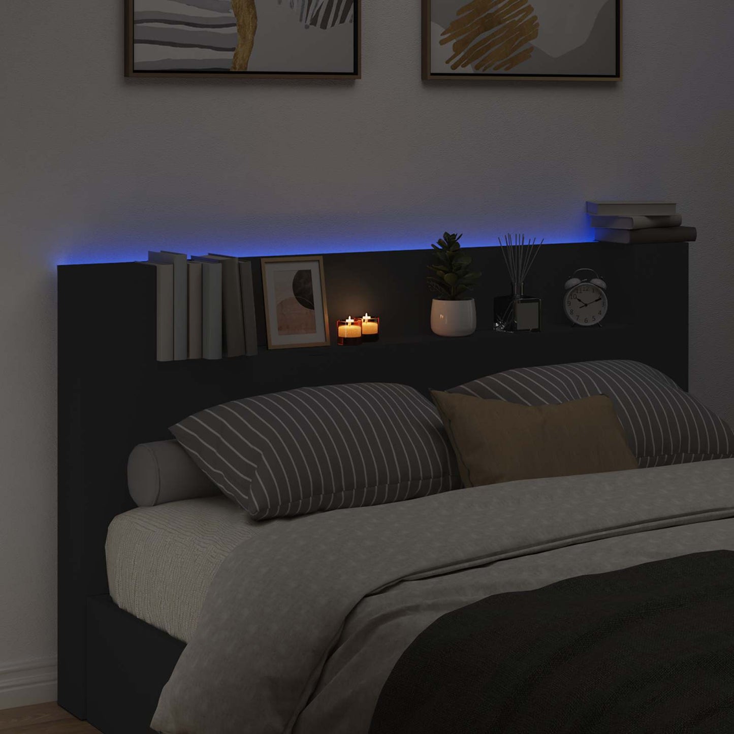 vidaXL Kopfteil mit Regal Schwarz 180 x 16,5 x 103,5 cm Holzwerkstoff
