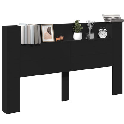 vidaXL Kopfteil mit Regal Schwarz 180 x 16,5 x 103,5 cm Holzwerkstoff