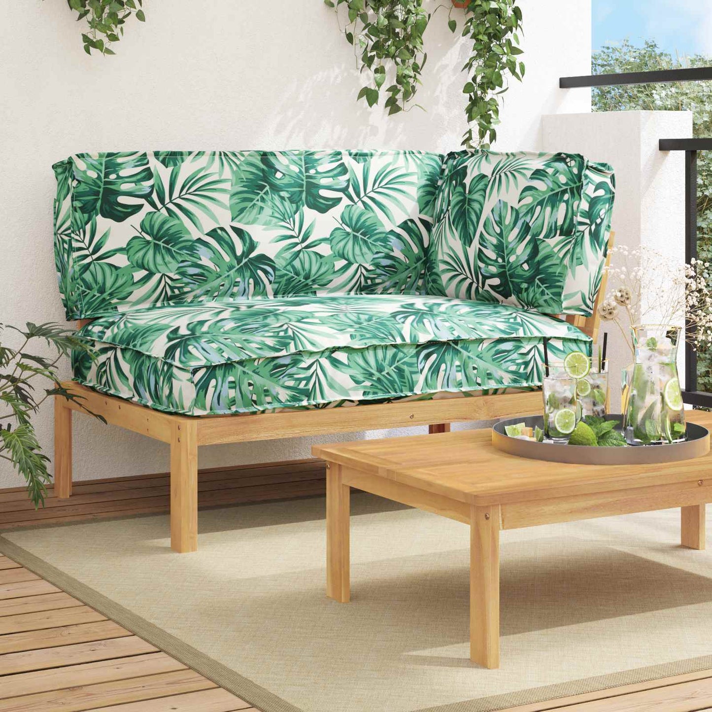 vidaXL Canapé motif feuilles 131,5 x 92 x 69 cm bois d'acacia massif