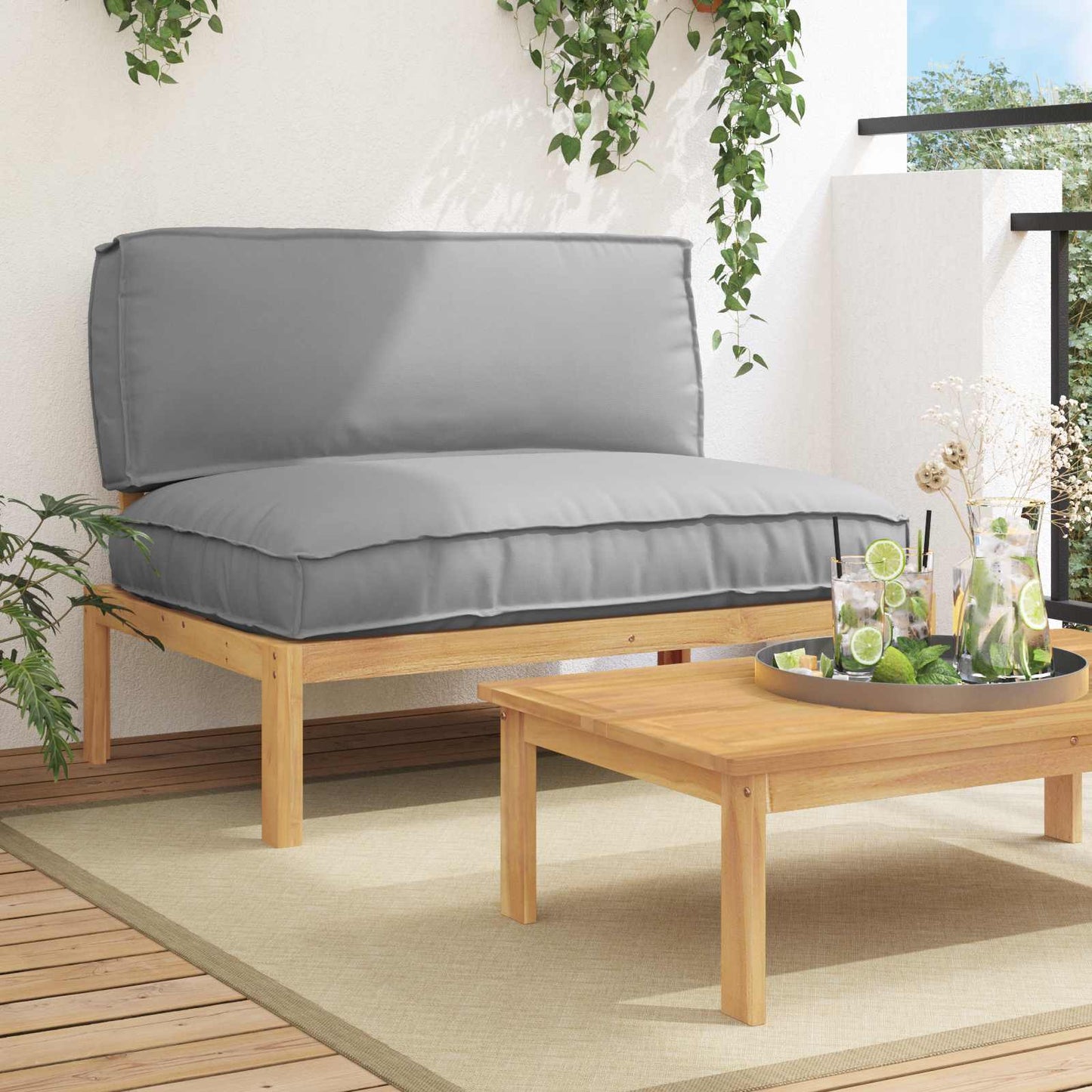 vidaXL Salon de jardin avec coussins Gris uni 120 x 92 x 69 cm Bois d'acacia massif