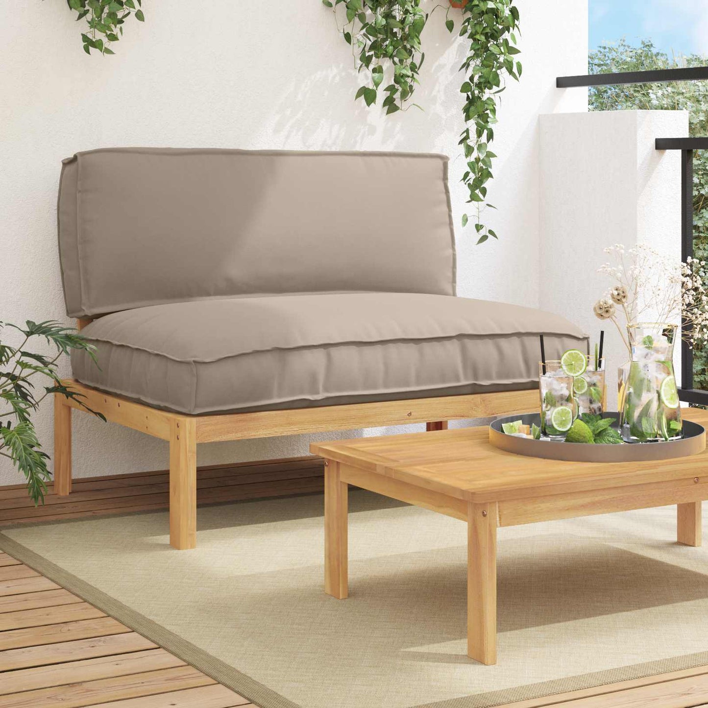 Sofa Set mit Kissen Taupe 120 x 92 x 69 cm Massivholz Akazie