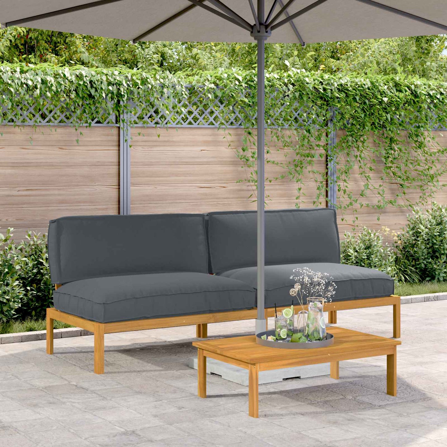 vidaXL Sofa Set Uni Anthrazit 240 x 92 x 69 cm Massivholz Akazie