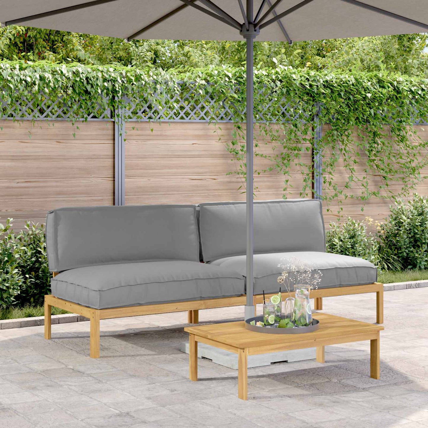 vidaXL Sofa Set mit Kissen Uni Grau 240 x 92 x 69 cm Massivholz Akazie