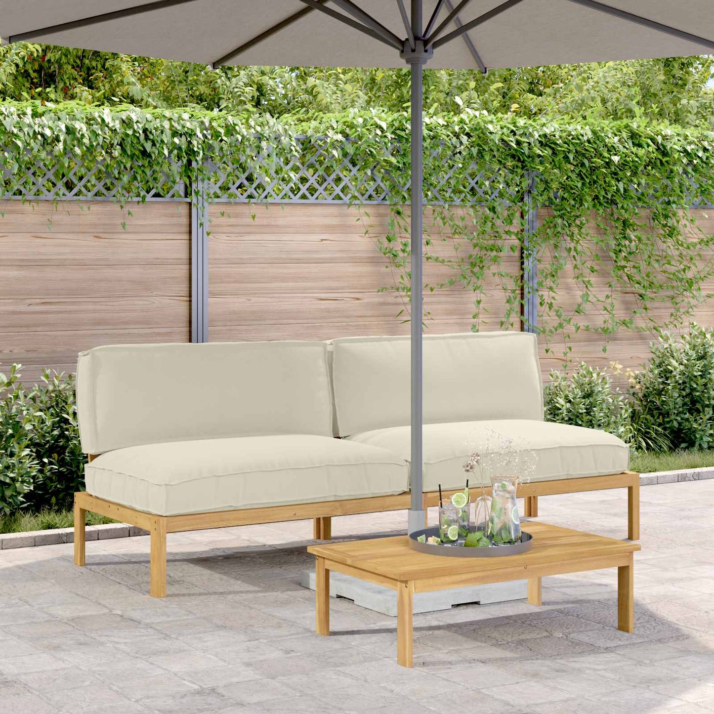 vidaXL Sofa Set mit Kissen Creme 240 x 92 x 69 cm Massivholz Akazie