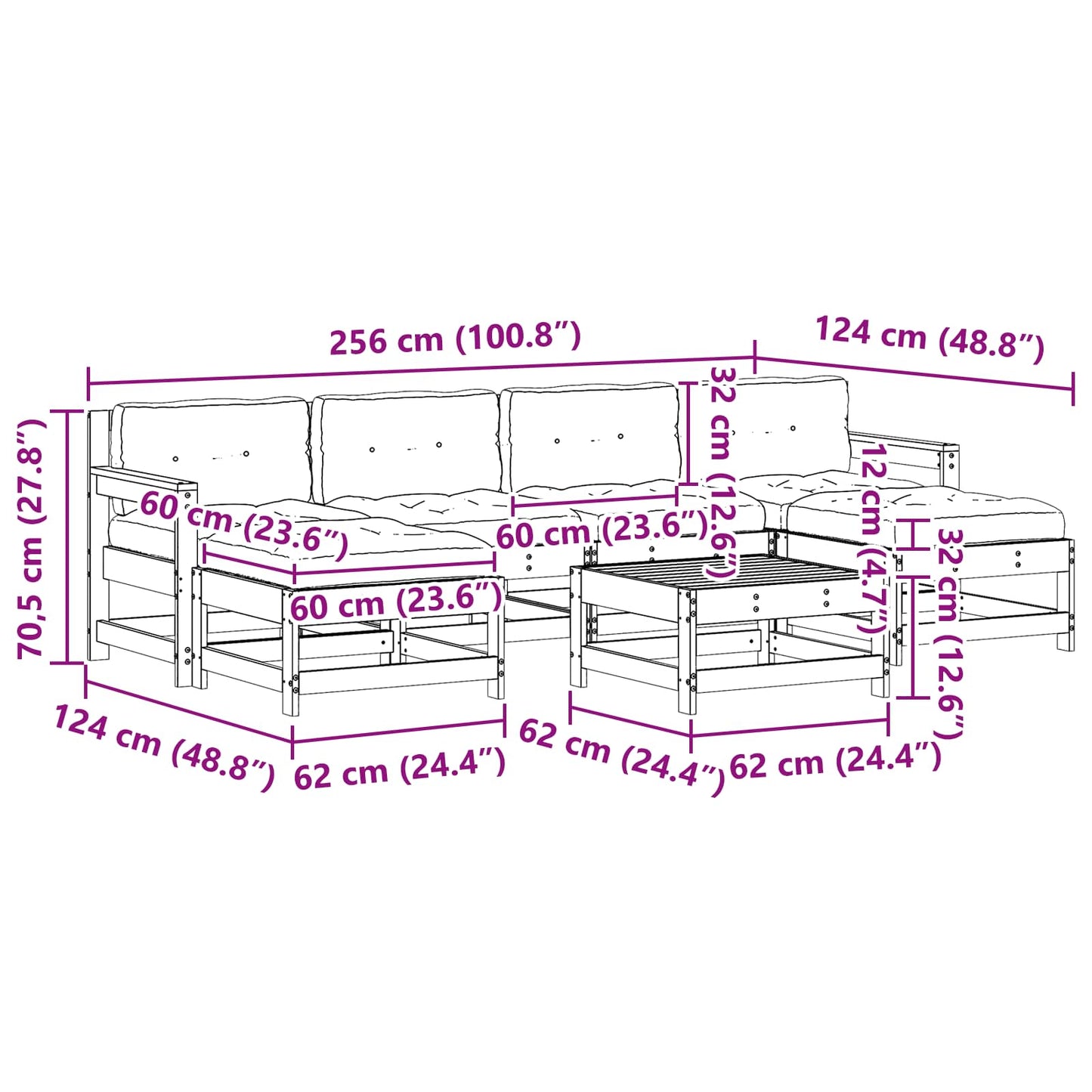 Garten-Lounge-Set 7 pcs Wachsbraun Massives Kiefernholz