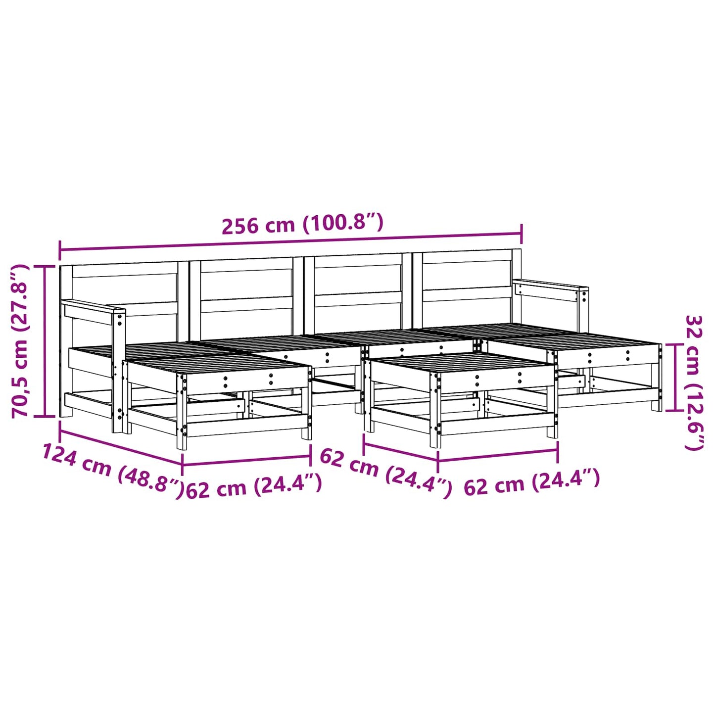Garten-Lounge-Set 6 pcs Wachsbraun Massives Kiefernholz