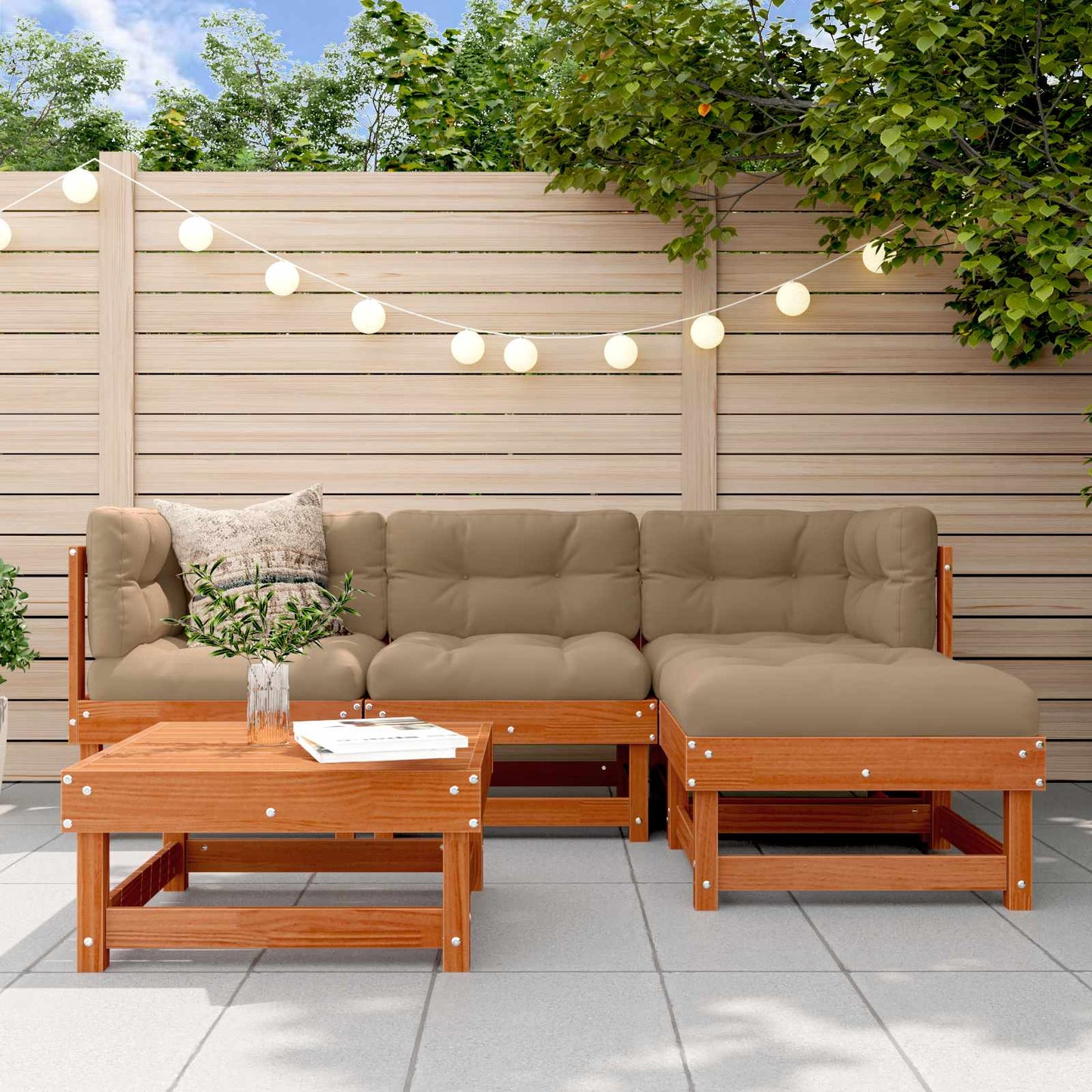 Garten-Lounge-Set 15 pcs Wachsbraun Massives Kiefernholz