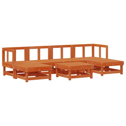 Garten-Lounge-Set 7 pcs Wachsbraun Massives Kiefernholz