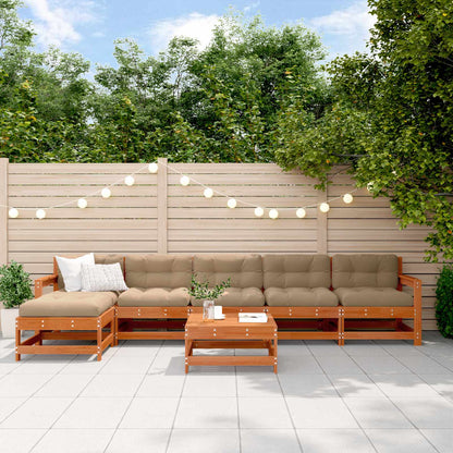 Garten-Lounge-Set 6 pcs Wachsbraun Massives Kiefernholz