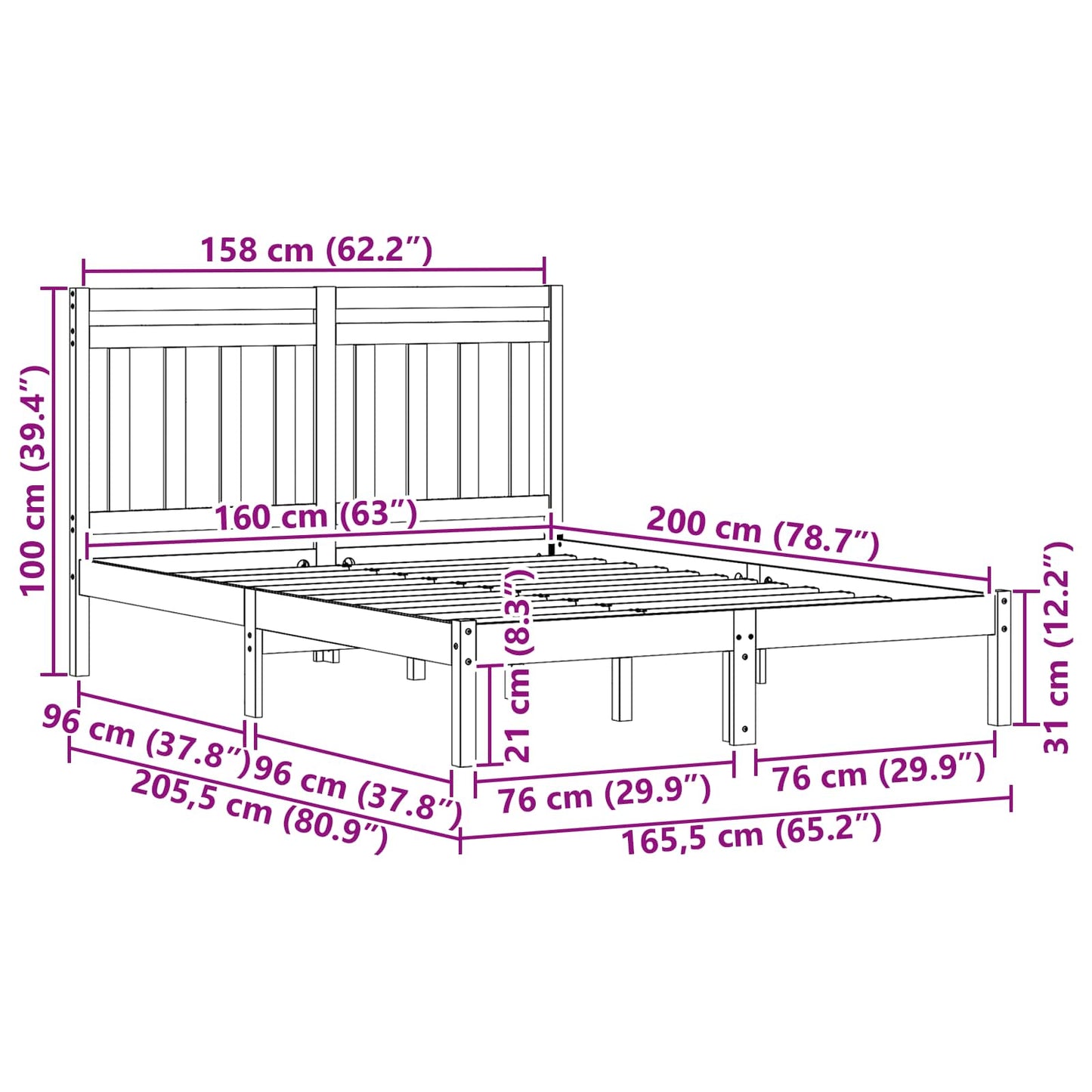 vidaXL Bettrahmen Wachsbraun 205,5 x 165,5 x 100 cm Massivholz Kiefer