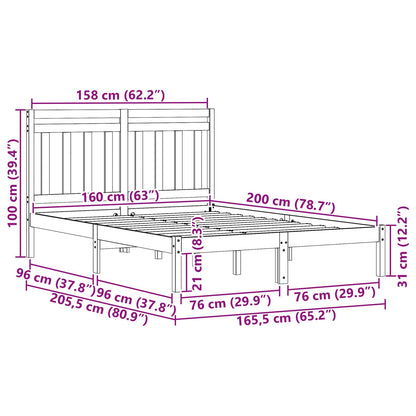 vidaXL Bettrahmen Wachsbraun 205,5 x 165,5 x 100 cm Massivholz Kiefer