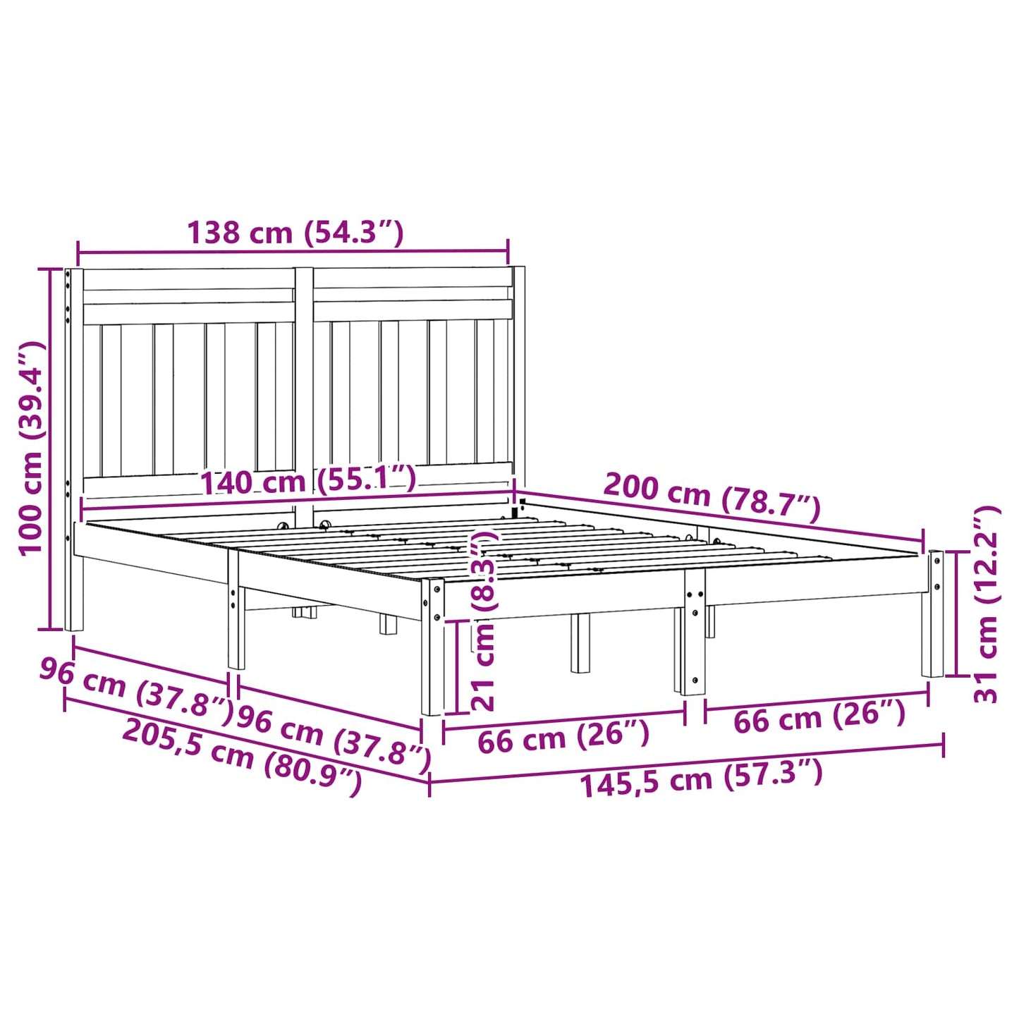 Bettrahmen Wachsbraun 205,5 x 145,5 x 100 cm Massivholz Kiefer
