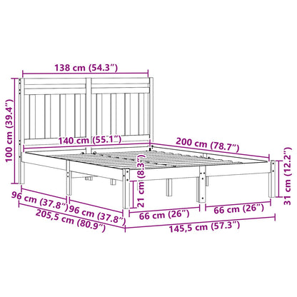 Bettrahmen Wachsbraun 205,5 x 145,5 x 100 cm Massivholz Kiefer